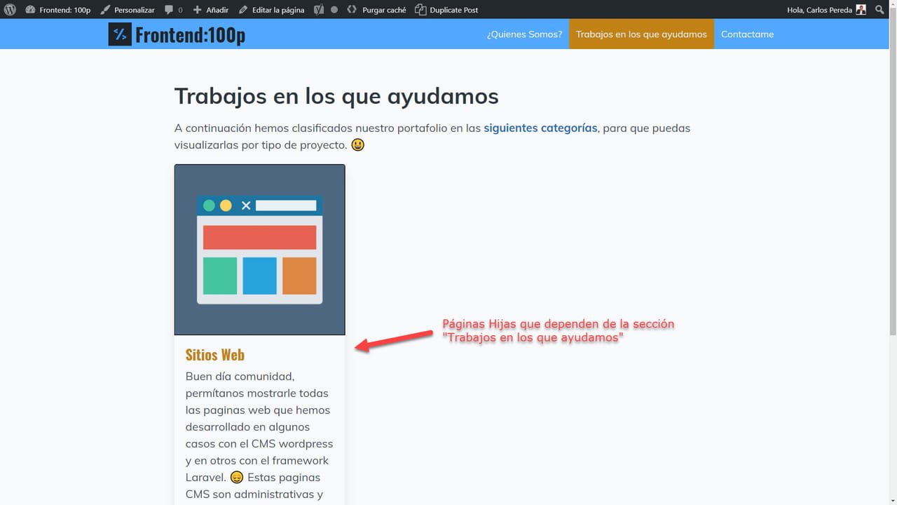 Pantalla paginas nietas que dependen de otra