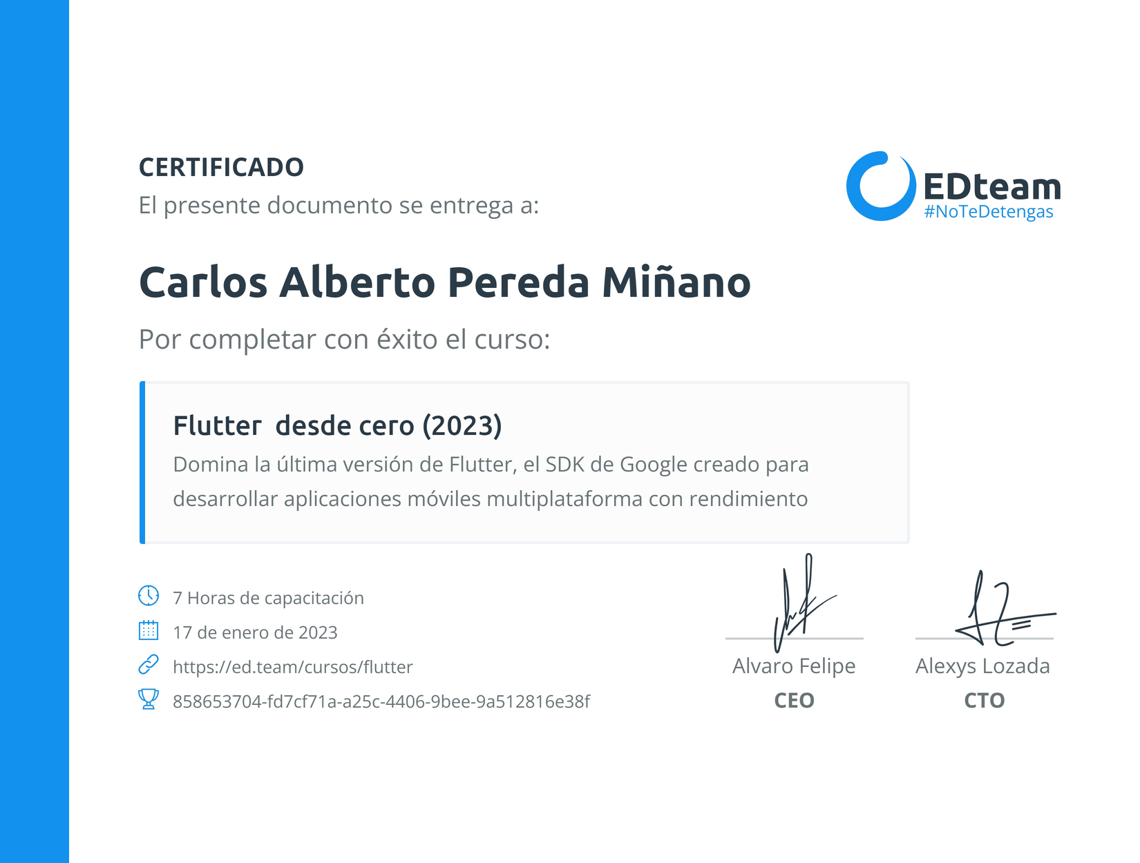 Certificado curso Flutter