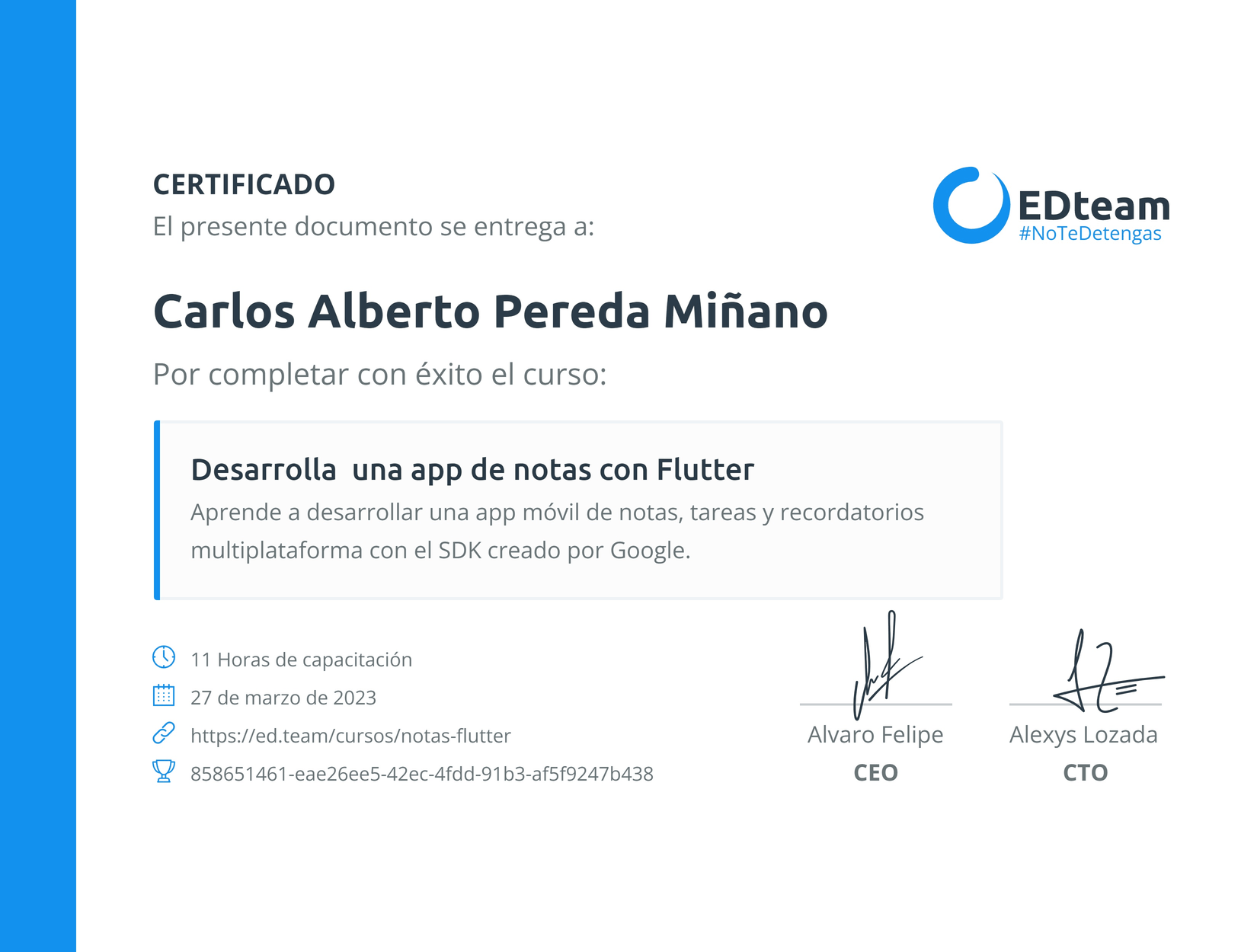 Certificado taller app de notas con flutter