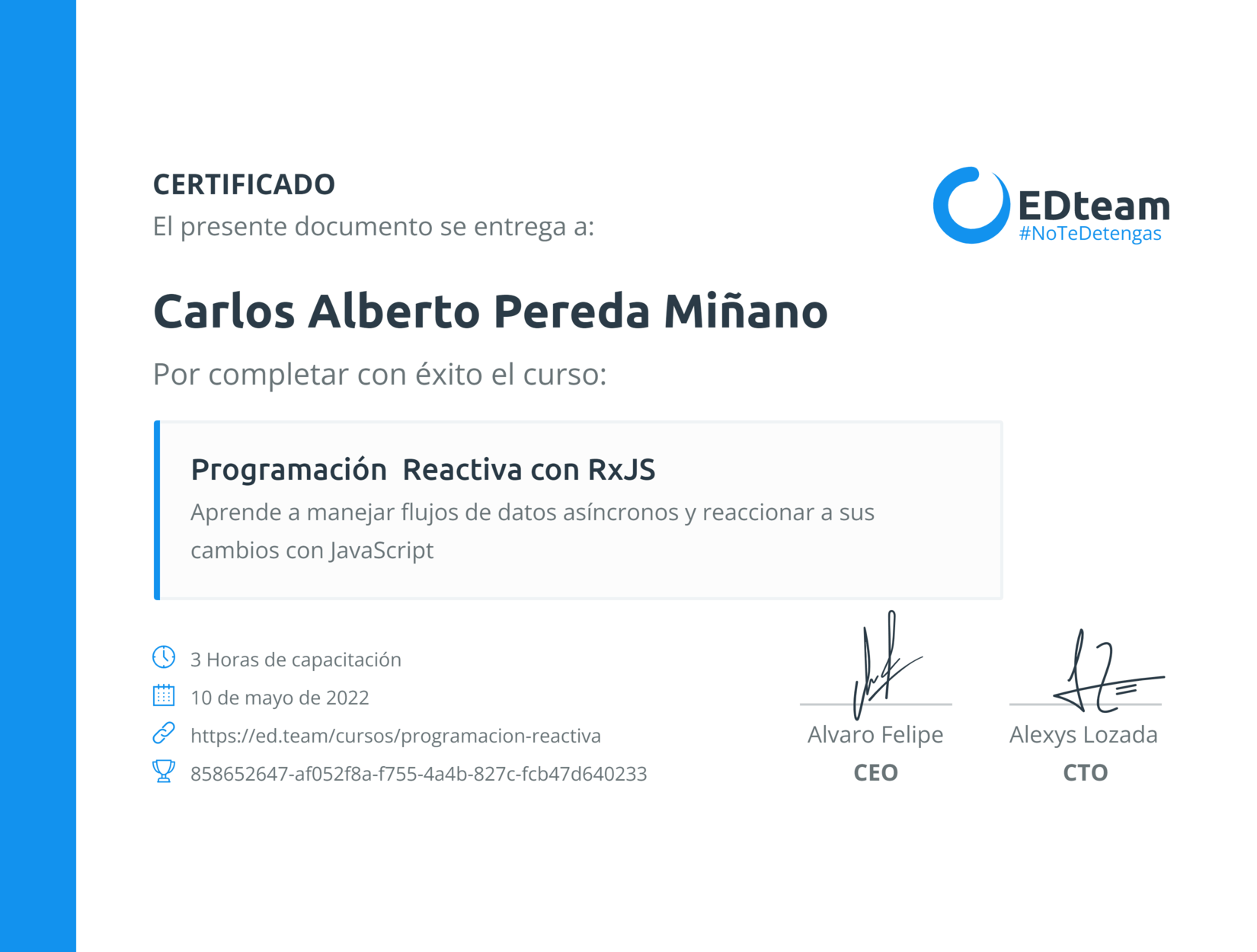 Certificado curso programacion reactiva RxJS