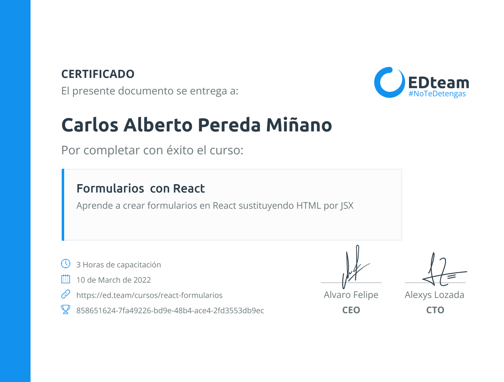 Certificado curso react formularios