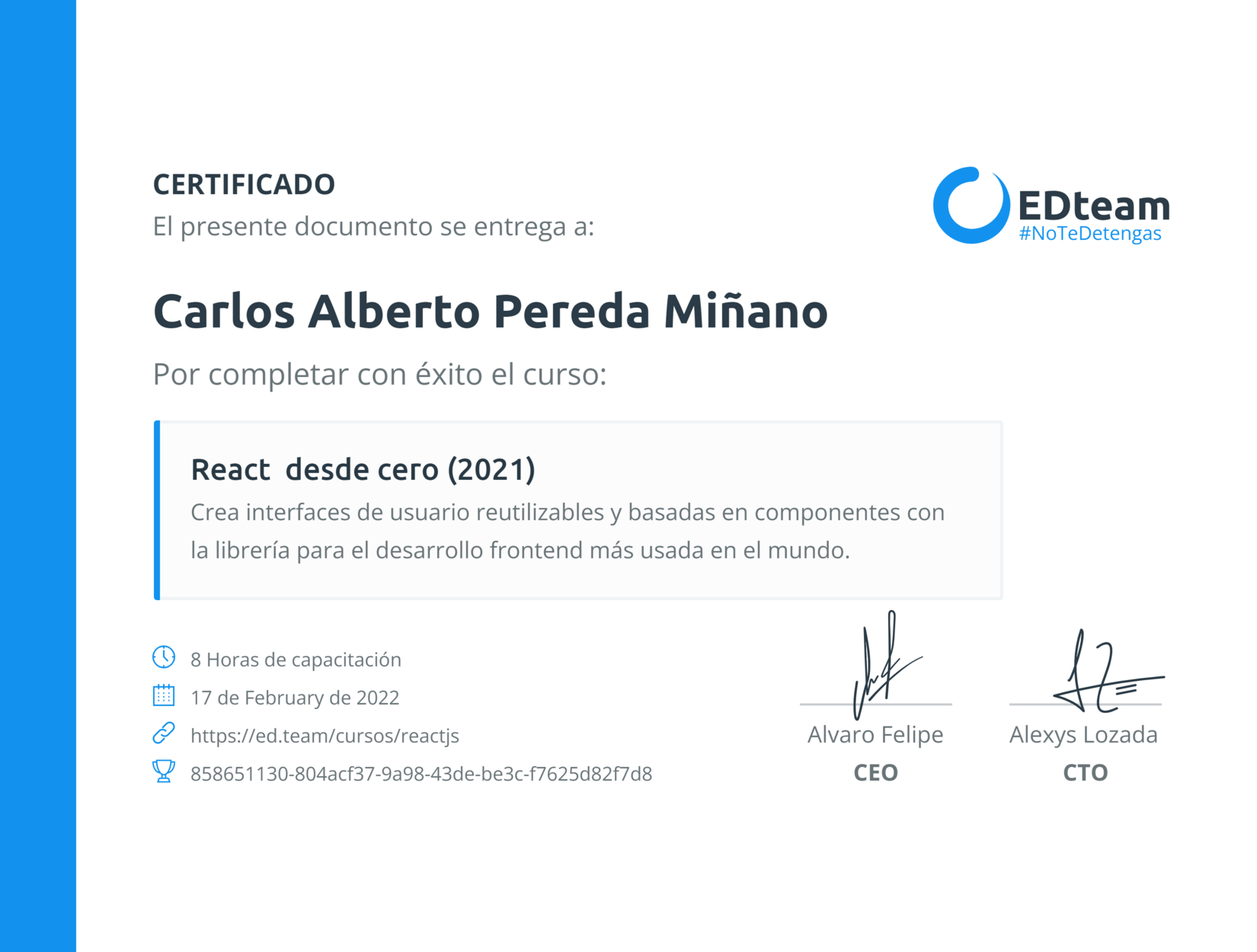 Certificado curso React