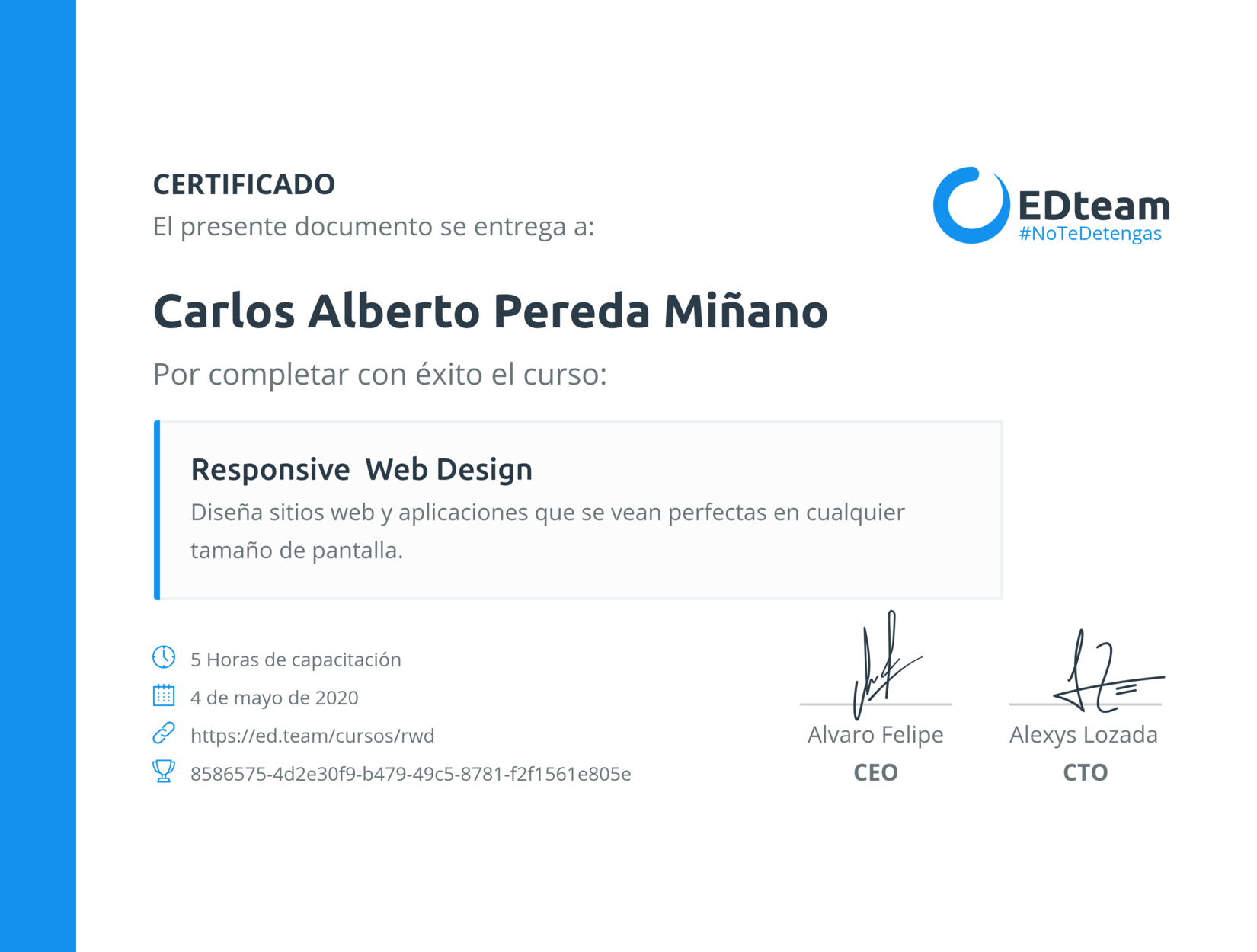 Certificado curso responsive web design