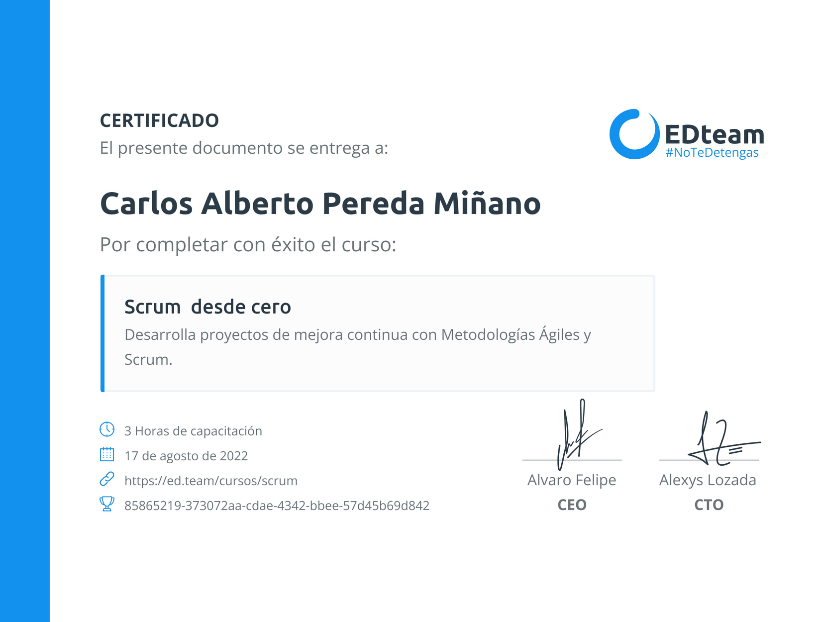 Certificado curso Scrum