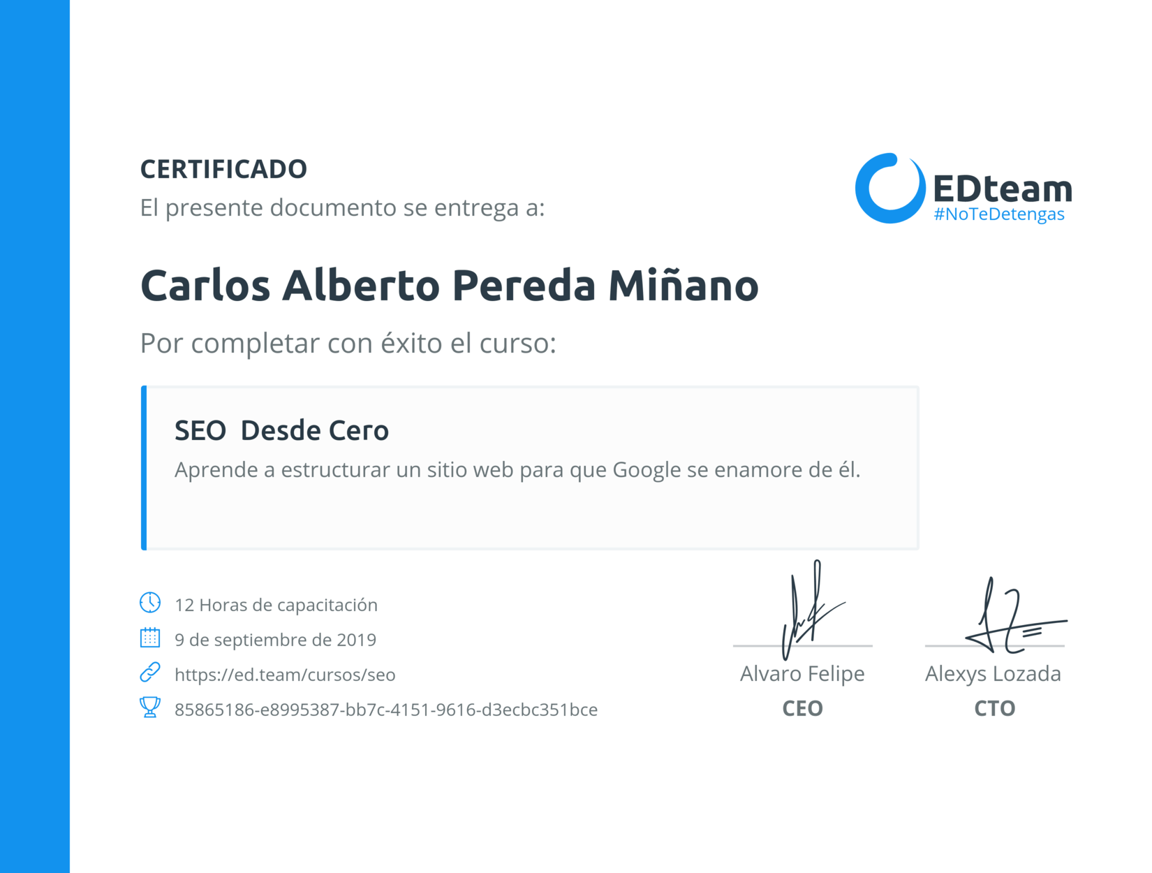 Certificado curso SEO