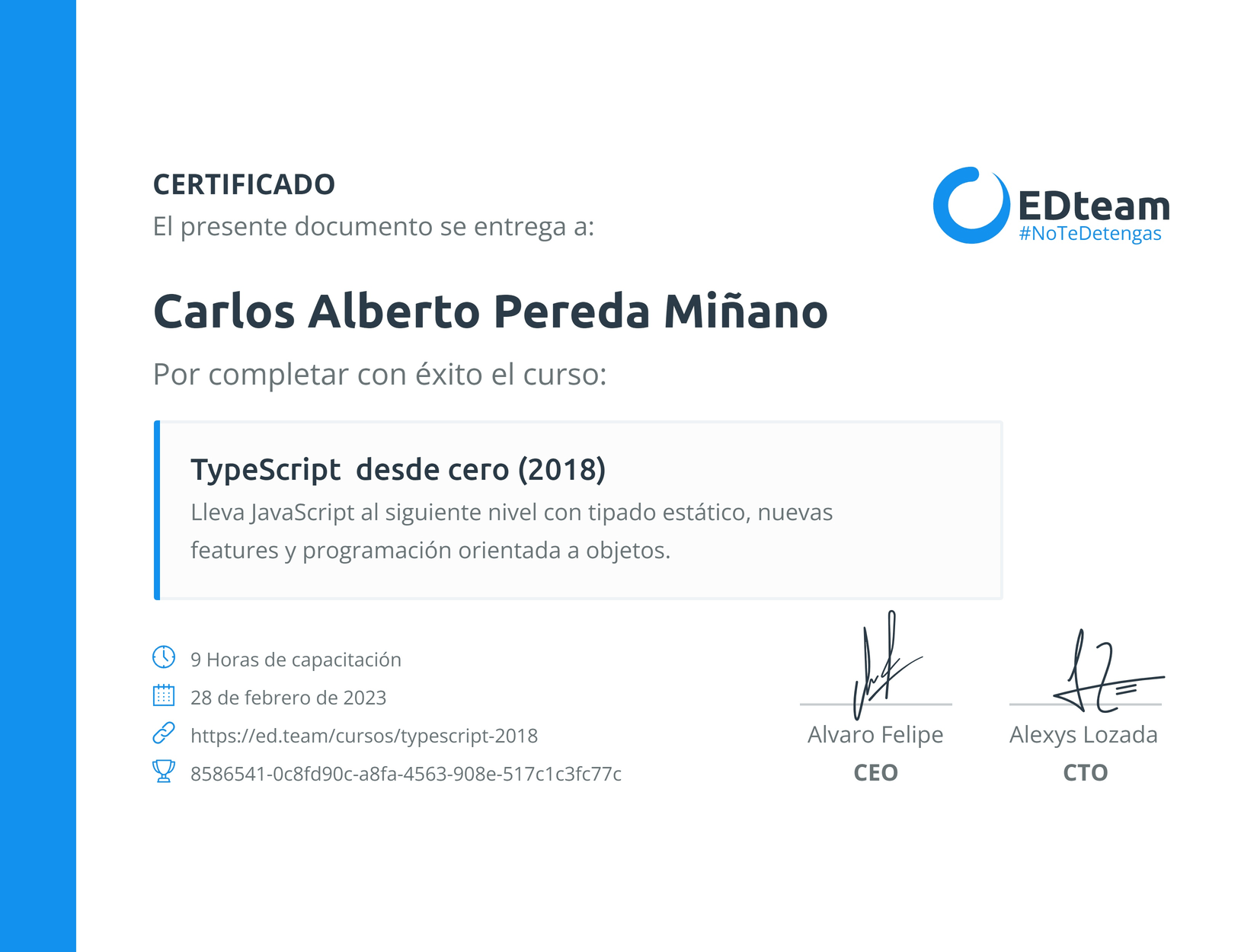 Certificado curso typescript
