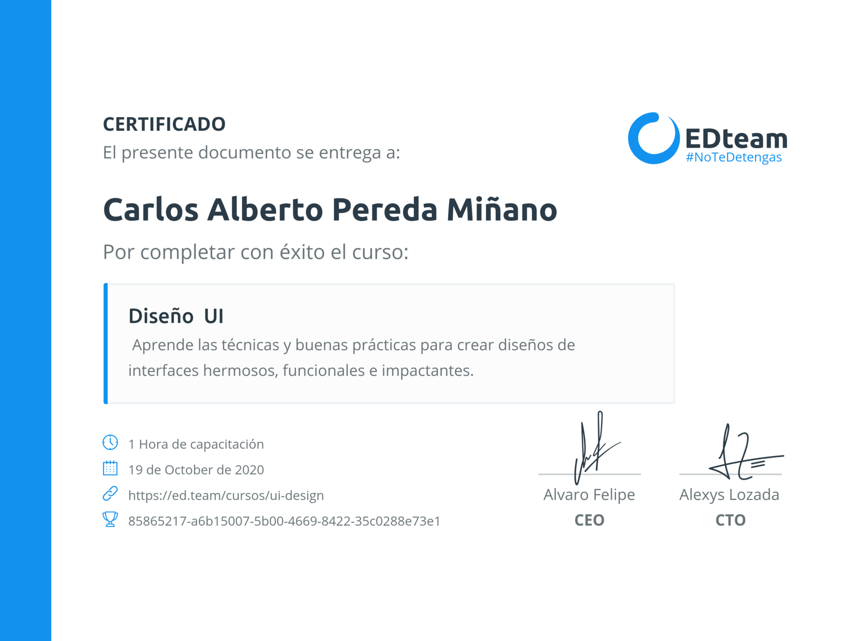 Certificado curso UI design