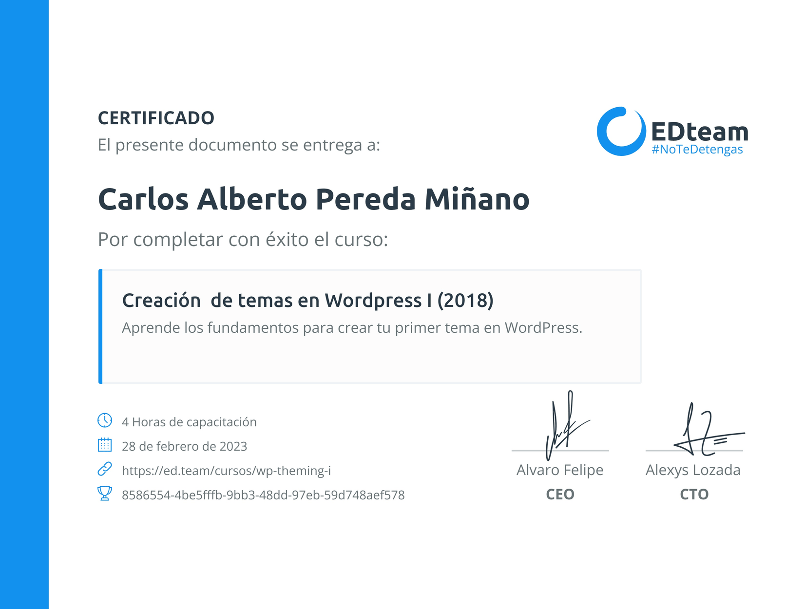 Certificado curso WordPress theming 1